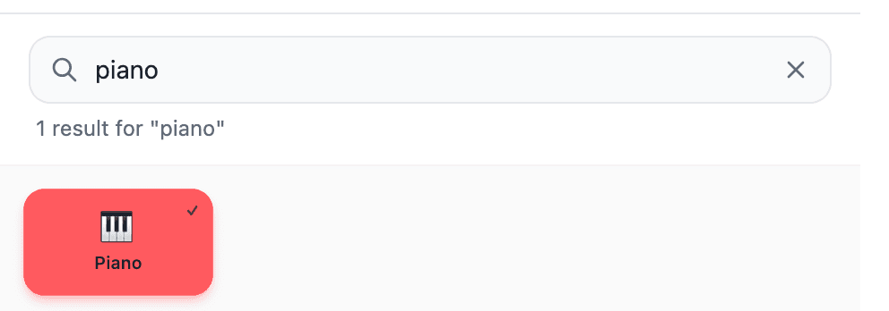 CustomBNB's amenity search showing 'Piano' selected — a filter Airbnb's own Features panel does not have